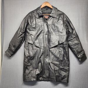 Phase 2 Leather Coat Mens Medium Black Zip Front Removable Faux Fur Liner